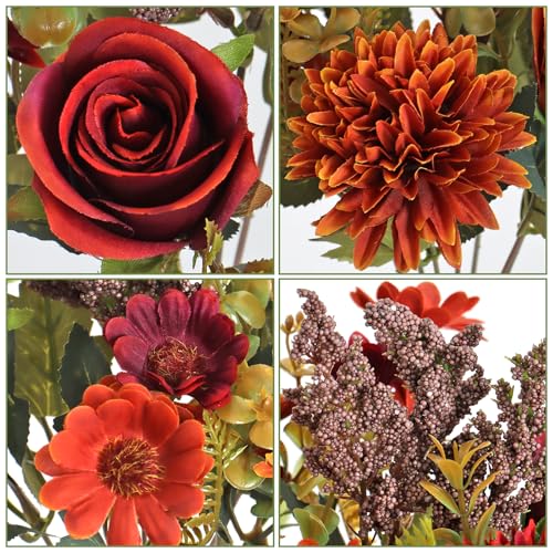 Dremisland Artificial Flowers Like Real Artificial Bouquet 2 Packs Silk Artificial Roses Bouquet with Daisy Chrysanthemum ...