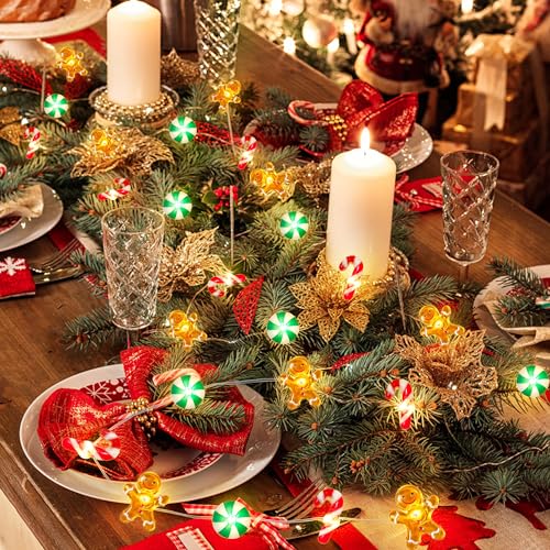 [Timer] 10 FT 30 LED Christmas String Lights Decorations Gingerbread Man Candy Cane Candy Fairy Lights Battery Operated Ch...