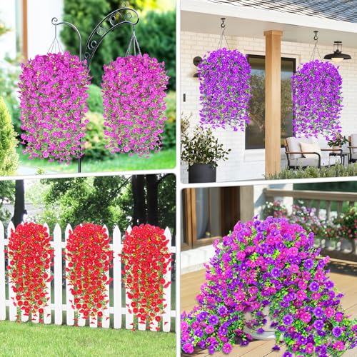 Yastouay Artificial Hanging Flowers for Outdoors, Fake Hanging Flowers for Decoration, UV Resistant Artificial Outdoor Pla...