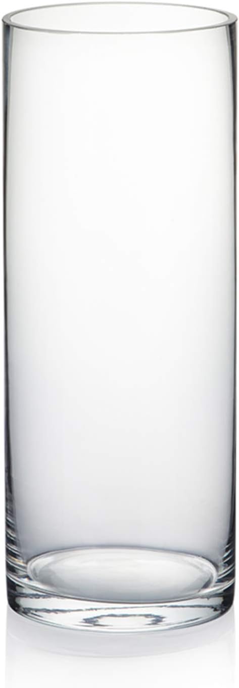 WGVI Quality Thick Weighted Clear Cylinder Glass Vases, 4" W x 10" H, Flower Arrangement Floating Candle Holders Wedding C...