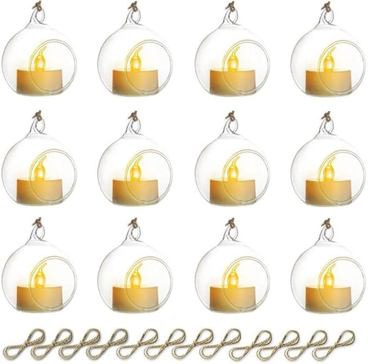 Sziqiqi Hanging Glass Globes Orbs Tea Light Candle Holders with Flameless LED Tealight for Wedding Ornaments, Wedding Birt...