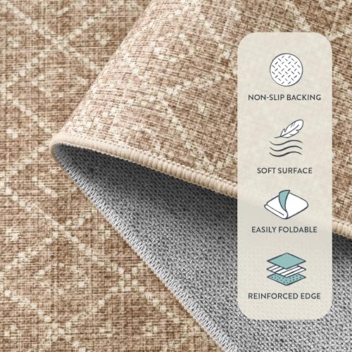Lahome Farmhouse Geo Hallway Runner 2x6, Washable Beige Kitchen Runner Rug 6 ft Non-Skid Rug, Ultra-Thin Modern Runners fo...