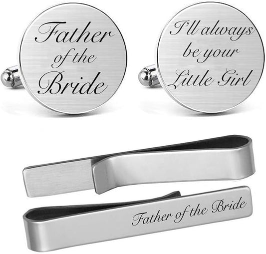 MUEEU Father of the Bride Cufflink Engraved I Will Always Be Your Little Girl Dad Father Tie Bar