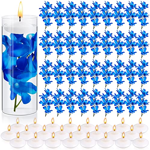 Hanaive 42 Pcs Blue Orchids Artificial Flower Vase Fillers for Floating Candles Wedding Table Centerpiece Blue Orchid and ...