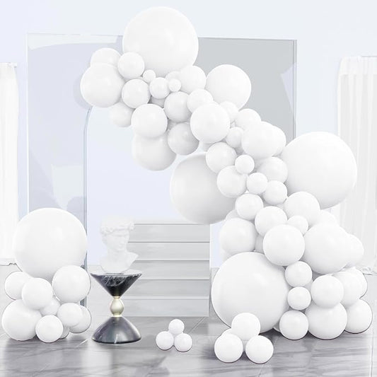 PartyWoo White Balloons 140 pcs Different Sizes of 18 12 10 5 Inch White Balloons Arch Kit Garland for Wedding Baby Shower...