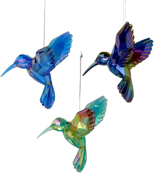 Kurt Adler Shiny Acrylic Hummingbird Ornaments, Set of 3, Assorted) for Christmas