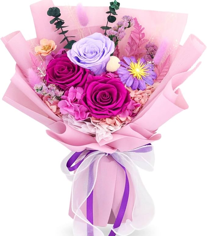 jabeick Preserved Flowers for Delivery, Purple Flowers Fresh Bouquet with Gift Box, Forever Eternal Rose for Her Mom Wife ...