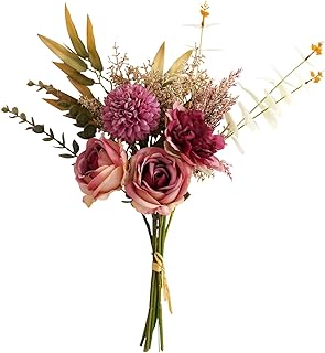 AELFFCES Artificial Flowers Bouquet, Faux Silk Flowers for Home Kitchen Dining Entry Table Decor, Indoor Vase, Wedding Bou...
