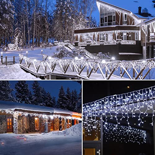 Icicle Christmas Lights Outdoor, 40Ft 432 LED Waterproof White Icicle Lights for Outside, 8 Lighting Modes Connectable Str...
