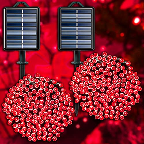 Red Solar Christmas Lights Outdoor, 2 Pack 144ft 400LED Fairy String Lights with 8 Modes IP44 Waterproof Twinkle Lights fo...