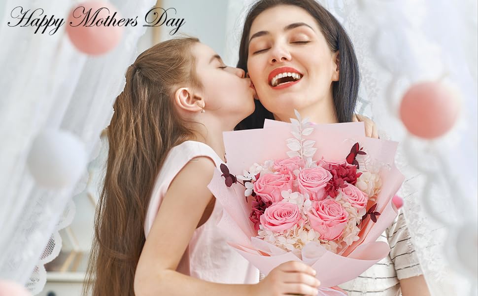 Preserved Flowers Bouquet, Pink Rose Flowers Gift for Valentine's Day, Mother's Day, Anniversary, Birthday (Pink)