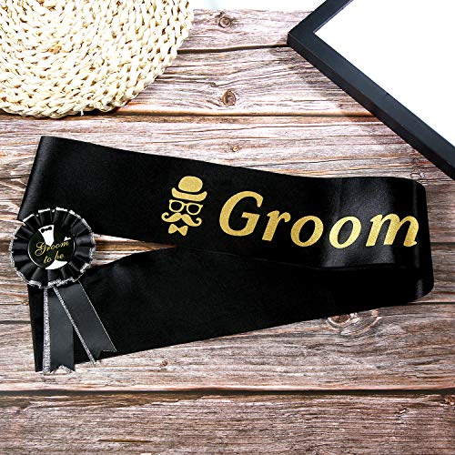 WILLBOND 2 Pieces Groom Sash Badge Set Includes Groom to Be Satin Sash Award Ribbon Badge Brooch for Bachelor Party Engage...