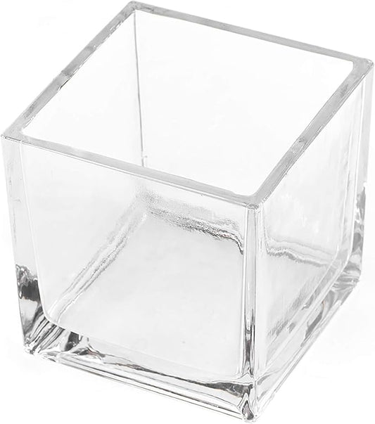 CYS EXCEL Glass Cube Vase 4"x4"x4" | Square Wedding Flower Vase Centerpieces | Cubic Glass Candle Holder