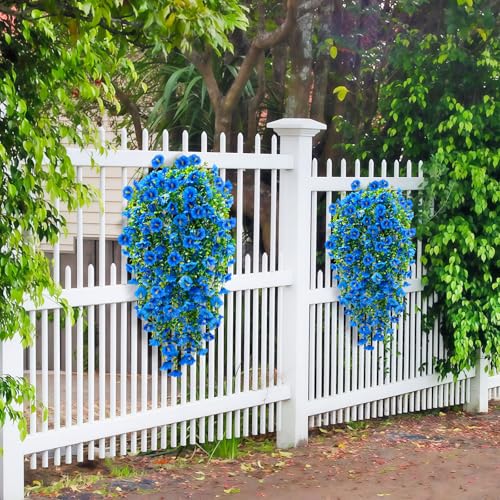 ICX 4PCS Artificial Hanging Flowers for Outdoors,Silk Morning Glory UV Resistant Fake Hanging Flowers,Artificial Flowers f...