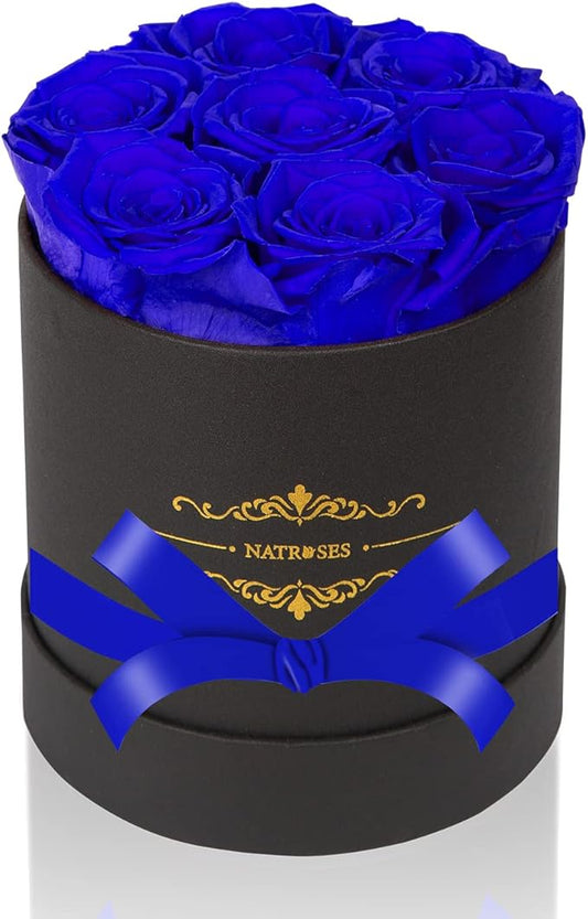 NATROSES 7 Piece Preserved Roses in a Box, Preserved Flowers for Birthday, Flower Gifts for Mothers Day (Royal Blue)