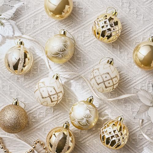 Valery Madelyn Christmas Ornaments Set, 30ct 2 Inches White and Gold Shatterproof Christmas Tree Decorations Ball Ornament...