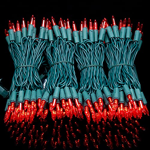 YULETIME 200 Count Red LED Christmas Lights, 66 Feet Green Wire UL Certified Commercial Grade Holiday String Light Set (Red)