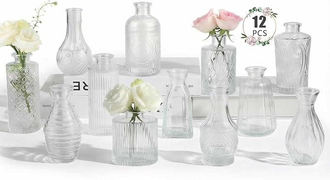 12 Pack Bud Vase in Bulk - BEAHOT Flower Vases for Wedding Decorations, Glass Vase for Table Decorations, Small Vase for H...