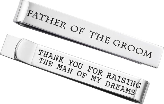 Father of the Bride and Groom Gifts - Wedding Tie Clips for Groomsmen From the Bride - Stainless Steel Tie Bars