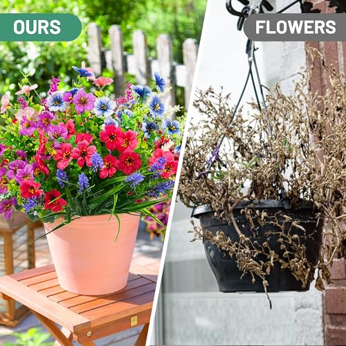POPUPARTY 24 PCS Artificial Flowers for Outdoors,Fake Flowers for Home Decor, UV Resistant Artificial Flowers for Yard Gar...
