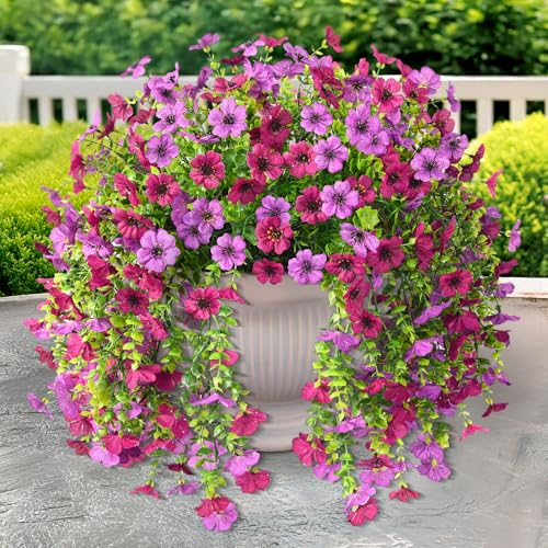 ZFProcess Artificial Hanging Flowers for Outdoors Spring Decoration, 2PCS Silk Fake Daisy Realistic Outdoor Flowers UV Res...