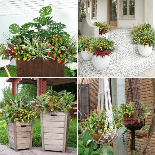 Ouddy Decor 18 Pcs Artificial Plants Outdoor, Fake Boxwood Plants UV Resistant Artificial Flowers Greenery Stems Faux Shru...