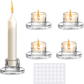 Glass Candlestick Holders: 4Pcs Small Taper Candle Holders Bulk Short Stick Holder Clear Modern Candle Holder for Home Dec...