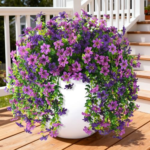 ZFProcess Artificial Hanging Flowers for Outdoors, 2 Pcs Fake Hanging Plant Spring Summer Decoration, UV Resistant No Fade...