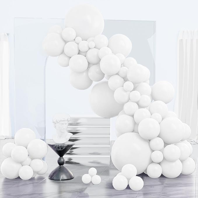 PartyWoo White Balloons 85 pcs Different Sizes Pack of 18 12 10 5 Inch Matte White Latex Balloon Arch Kit Garland for Wedd...