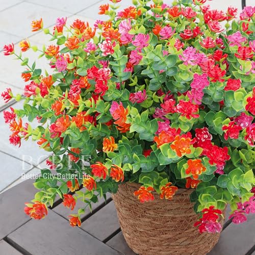 BCBLF UV Resistant Artificial Flowers for Indoor and Outdoor Use, 12 Bundles Not-Fading Faux Plants for Porch, Patio, Gard...