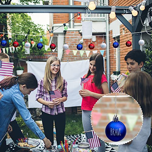 Deloky 24 Pcs 4th of July Tree Ornaments - 1.57" Memorial Day Letter Balls - Red White Blue Patriotic Hanging Balls for In...