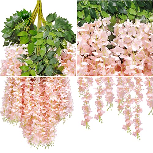 U'Artlines 24 Pack(Total 43.2 Feet) Artificial Fake Wisteria Vine Rattan Hanging Garland Silk Flowers String Home Party We...