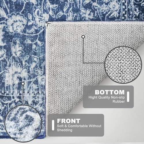 KILOCOCO Hallway Runner 2x6 Rug Runner Printed Vintage Floral Washable Kitchen Runners Non-Slip Rubber Backed Runners for ...