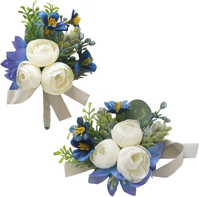 MAFELOE 2 Pieces Artificial Wrist Corsage Boutonniere Set, Grooms Groomsmen Bridal Bridesmaids Wedding Flowers Accessories...