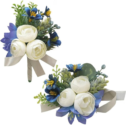 MAFELOE 2 Pieces Artificial Wrist Corsage Boutonniere Set, Grooms Groomsmen Bridal Bridesmaids Wedding Flowers Accessories...
