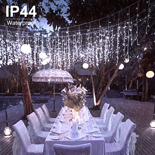 Icicle Christmas Lights Outdoor, 40Ft 432 LED Waterproof White Icicle Lights for Outside, 8 Lighting Modes Connectable Str...