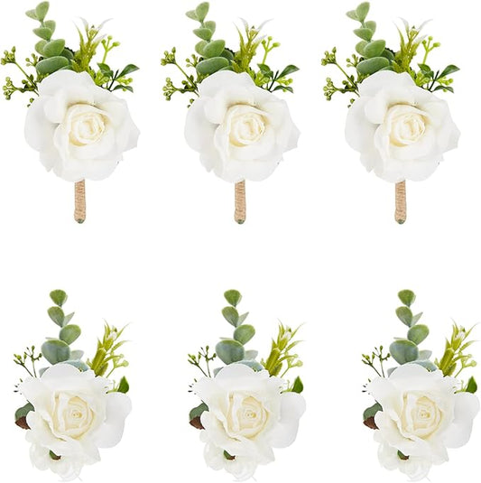Meldel White Ivory Rose Wrist Corsage Boutonniere for Men Wedding Wrist Flower Corsage Hand Flower for Bride Bridesmaid Pr...