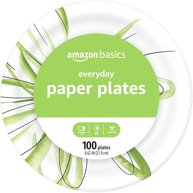 Amazon Basics Everyday Paper Plates, 8.62 Inch, Disposable, 100 Count, Packaging May Vary