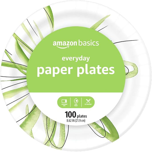 Amazon Basics Everyday Paper Plates, 8.62 Inch, Disposable, 100 Count, Packaging May Vary
