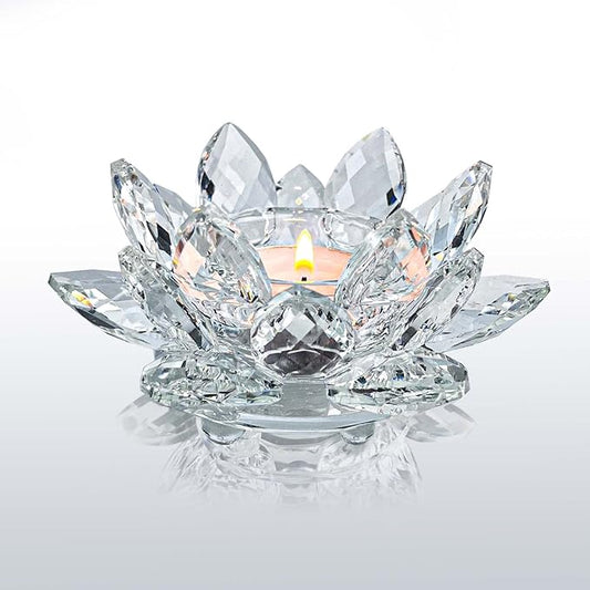 Kolnlala Crystal Lotus Flower Tealight Candle Holders/Glass Tea Light Candlestick Decor Decoration for Christmas Home Wedd...