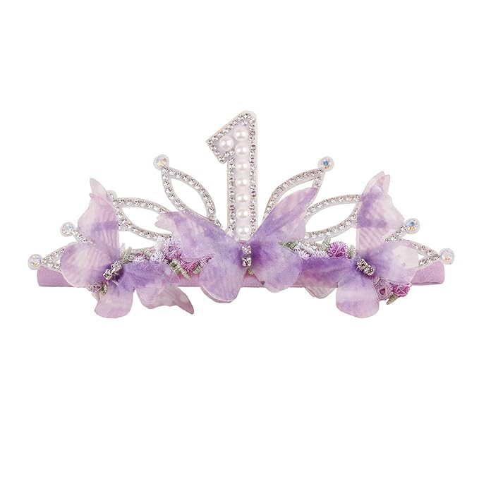 cherrboll Baby Girl Birthday Crown Floral Headband, Soft Flower Head Wrap Tiara Hairband for 1-3 Years Old Toddlers Kids F...