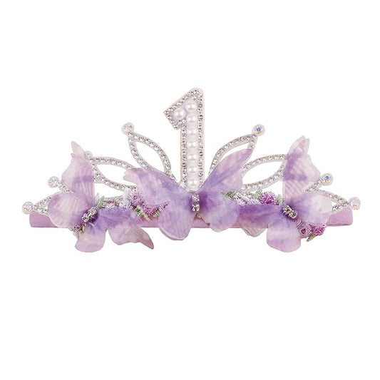 cherrboll Baby Girl Birthday Crown Floral Headband, Soft Flower Head Wrap Tiara Hairband for 1-3 Years Old Toddlers Kids F...