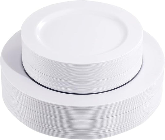 FLOWERCAT 60PCS White Plastic Plates - Heavy Duty White Disposable Plates for New Year Party/Wedding -serve for 30 guests ...