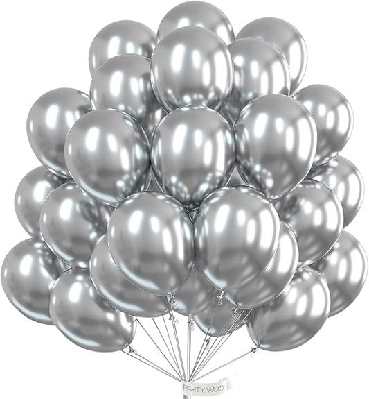 PartyWoo Metallic Silver Balloons, 50 pcs 12 Inch Silver Metallic Balloons, Silver Balloons for Balloon Garland or Arch as...