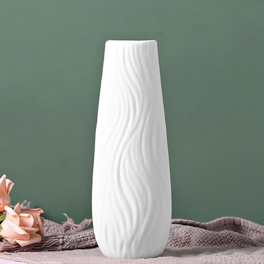 White Ceramic Vase, 8.4" H, Artistic Flower Vase Classic Style for Fireplace Bedroom Kitchen Living Room Centerpieces Offi...
