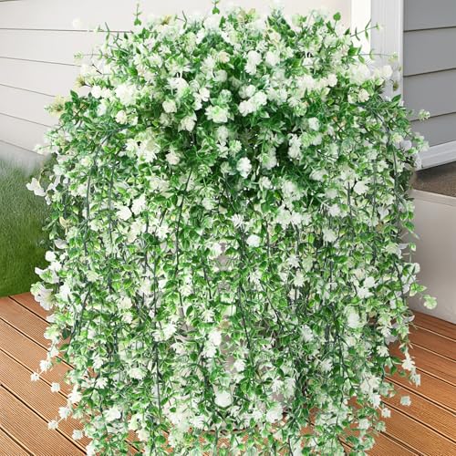 Suncalla 3 Pcs Artificial Hanging Flowers for Outdoors Fake Hanging Plant Faux Green Vine Spring Summer Decoration UV Resi...