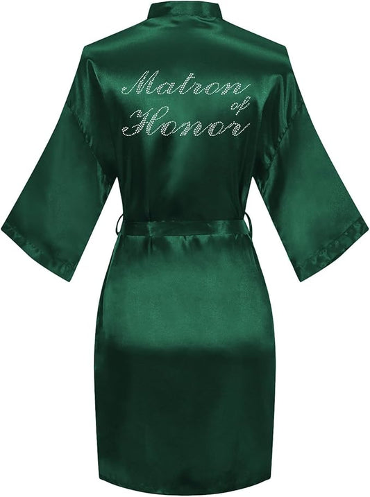 North Bund Women's Kimono Bride Bridesmaid Robes with Rhinestones Short Satin Bathrobes Wedding Party Getting Ready Day