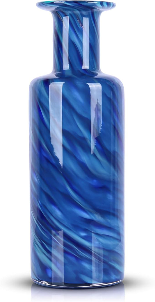 LCCCK 13" Tall Glass Vase Pretty Hand Blown Glass Vase, Unique Colorful Flower Vases for Bouquet, Modern Sea Art Decorativ...