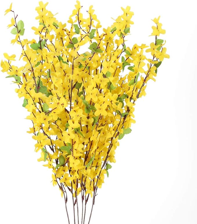 HO2NLE 6 PCS 25.5" Fake Flowers Yellow Flower Silk Artificial Forsythia Branches Long Stem Spring Flowers Artificial for D...