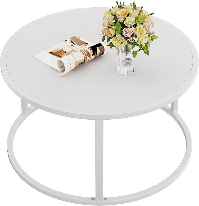 SAYGOER Small Round Coffee Table, White Coffee Tables for Living Room, Modern Center Table for Small Space Home Office Gar...